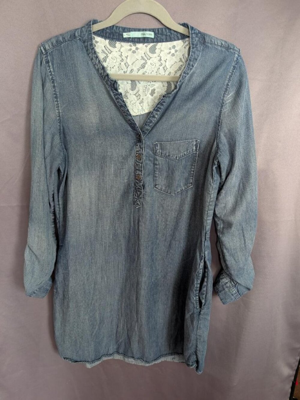 Maurices Shirt/Dress Chambray with Lace Insert Size L